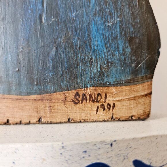 Vintage Hand Painted Wooden Santa Story Time Old World Folk Art Artist Signed 90 - Picture 4 of 6